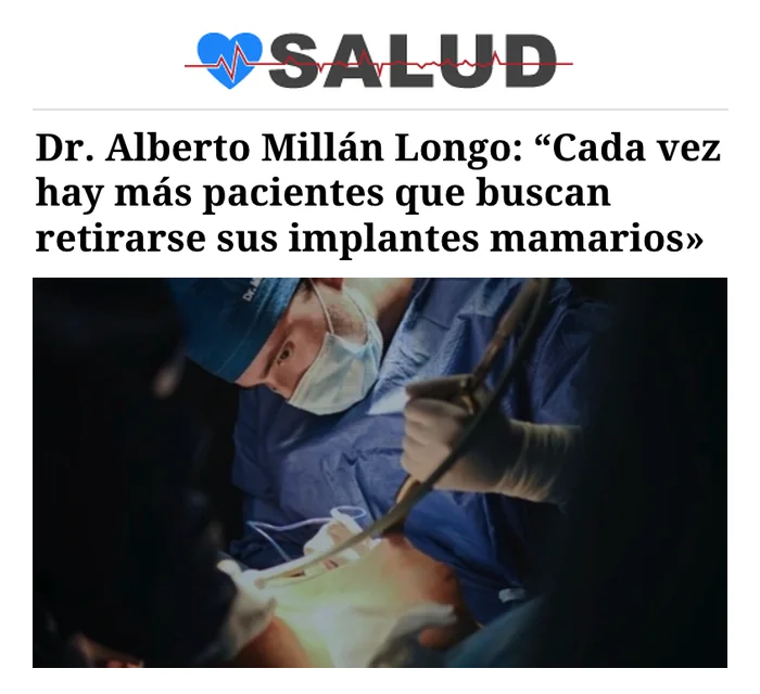 Entrevista al Dr. Alberto Millán Longo, cirujano plástico en Madrid, en Periodista Digital sobre la retirada de implantes mamarios